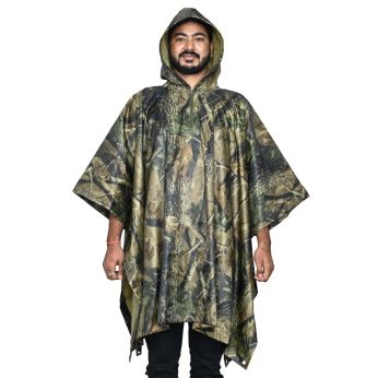 HACER Rain Poncho Hooded PU Rainwear Foldable Polyester Windbreaker Heavy Duty Men Women Military Impermeable Jacket for Outdoor Hiking Camping (Model-2)