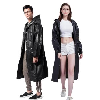 HACER EVA Waterproof Rain Coat Hooded Universal Outdoor Water Resistant Portable Suit for Men Women Boys & Girls (Universal, Black)
