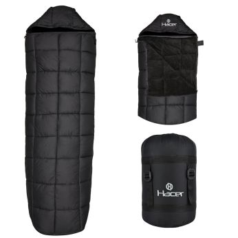 Hacer Kedarkantha Camping Sleeping Bag -5°C to +5°C Mummy Shape Soft Faux Fur Lining Comfortable Hiking Trekking Bags for Men & Women - Height Upto 7.2ft- (Dark Black, 2 kg)