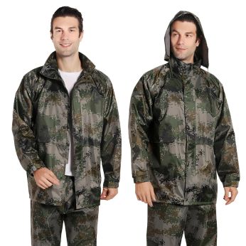 HACER AllExtreme Army Print Camouflage Design Rainsuit Top & Bottom with Detachable Hood (Military Green, Size - L)
