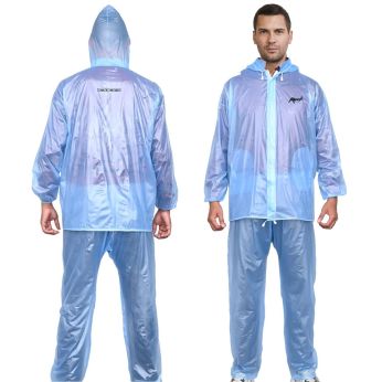 HACER Rock Raincoat with Hood Water Resistant Bike Rainsuit Adjustable Hem Rainwear Set of Top Bottom with Storage Bag (Universal, Blue)