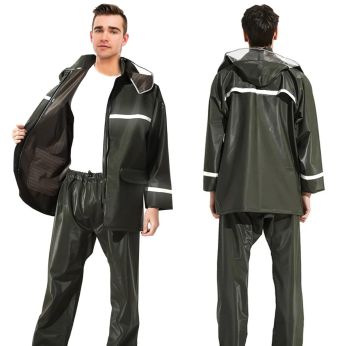 HACER Raincoat Waterproof Rainsuit Seam Sealed Snow Suit Windcheater Jacket with Face Shield & Detachable Hood for Bikers Travel Unisex (XL, Green)