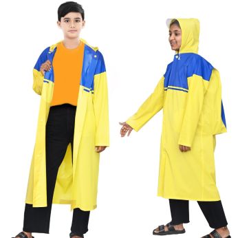 Hacer Raincoat for Kids Water Resistant Rainsuit Adjustable Hood Drawstring Hem Rainwear for Boys & Girls (33,Blue & Yellow)