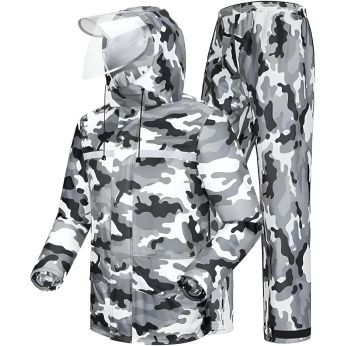 HACER Raincoat Reusable Air & Waterproof Seam Sealed Snow Suit Rain Jacket with Face Shield Detachable Hood for Biker Travelling (2XL, Army Grey)