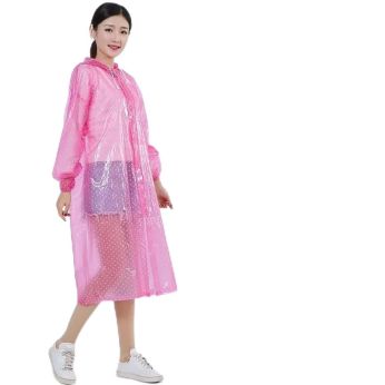 HACER PVC Raincoat Transparent Hooded Water Resistant Rain Jacket with Sleeves for Women Men Camping Rainy Season Travel - Pink