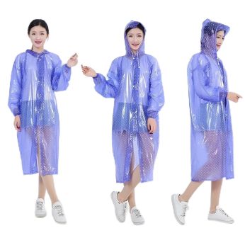 HACER PVC Raincoat Transparent Hooded Water Resistant Rain Jacket with Sleeves for Women Men Camping Rainy Season Travel - Blue