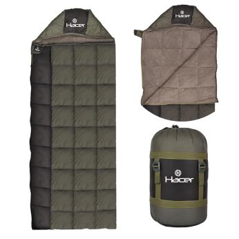 Hacer Kanchanjunga 3in1 Camping Sleeping Bag Open Like Comforter & Mattress -10 Degree Winter Nylon Lining Hiking Trekking Bags for Adults Men & Women (7.2ft, Olive Green, -10°C to 0°C, 2.5 kg)