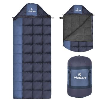 Hacer Kanchanjunga 3in1 Camping Sleeping Bag Open Like Comforter & Mattress -10 Degree Winter Nylon Lining Hiking Trekking Bags for Adults Men & Women (7.2ft, Black & Blue, -10°C to 0°C, 2.5 kg)