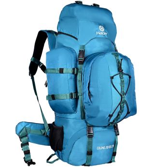 HACER 90L+20L Camping Rucksack Bag Water-Resistant Men Travel Backpack with Rain Cover for Hiking Trekking Traveling - (Airport Blue)