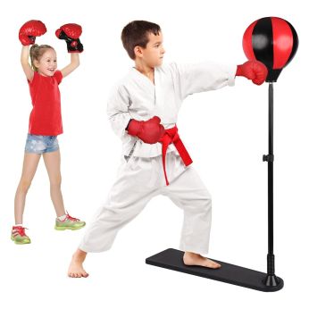 Hacer Boxing Ball Punching Gloves Set with Hand Pump & Adjustable Height Stand Strong Durable Spring Withstands Tough Hits for Stress Relief & Fitness (Rectangular Base, 1.25m)
