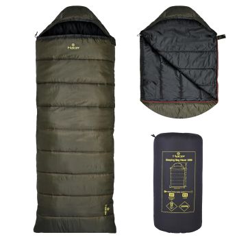 Hacer Camping Sleeping Bag Open Comforter & Mattress +8 Degree Winter 210T Polyester Lining Hiking Trekking Bags (7ft, Army Green & Black, +8°C to +12°C, 1kg)
