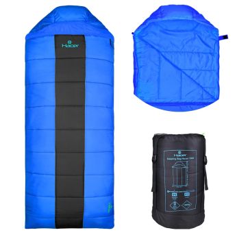 Hacer Camping Sleeping Bag Open Comforter & Mattress +2 Degree Winter 210T Polyester Lining Hiking Trekking Bags for Adults Men & Women (7ft, Blue & balck, +2°C to +5°C, 1.6kg)