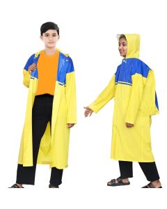Hacer Raincoat for Kids Water Resistant Rainsuit Adjustable Hood Drawstring Hem Rainwear for Boys & Girls (36,Blue and Yellow)