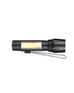 HACER USB Rechargeable Mini LED Camping Torch Light Zoomable COB LED Flashlight for Hiking Camping - Black Color