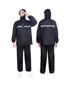 HACER Reusable 100% Air & Waterproof Unisex Raincoat Imported Seam Sealed Snow Suit Windcheater Rain Jacket Transparent Face Shield & Detachable Hood for Bikers Hiking Traveling (Size-M, Black)