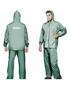 HACER Mustang Raincoat with Hood Water Resistant Bike Rainsuit Adjustable Hem Side Pockets Rainwear Set of Top & Bottom (Universal, Green)