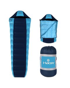 Hacer Khardunga La Camping Sleeping Bag +6°C to +15°C Mummy Shape Polyester Lining Comfortable Hiking Trekking Bags for Men & Women-Height Upto 6.8ft - (Blue & Sky Blue, 1.2 kg)