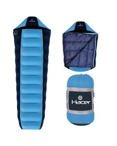 Hacer Khardunga La Camping Sleeping Bag +6°C to +15°C Mummy Shape Polyester Lining Comfortable Hiking Trekking Bags for Men & Women- Height Upto 6.8ft- (Blue & Sky Blue, 1.2 kg)