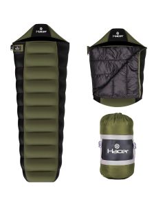 Hacer Khardunga La Camping Sleeping Bag +6°C to +15°C Mummy Shape Polyester Lining Comfortable Hiking Trekking Bags for Men & Women-Height Upto 6.8ft -(Black & Olive Green, 1.2 kg)