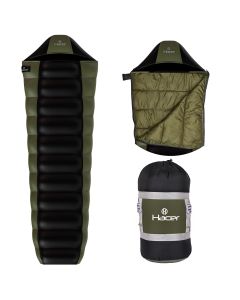 Hacer Khardunga La Camping Sleeping Bag +6°C to +15°C Mummy Shape Polyester Lining Comfortable Hiking Trekking Bags Men Women- Height Upto 6.8ft- (Black & Olive Green, 1.2 kg)