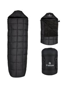 Hacer Kedarkantha Camping Sleeping Bag -5°C to +5°C Mummy Shape Soft Faux Fur Lining Comfortable Hiking Trekking Bags for Men & Women - Height Upto 7.2ft- (Dark Black, 2 kg)
