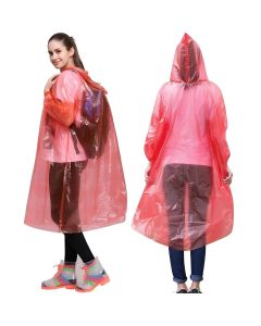 HACER Disposable Raincoat Poncho with Hood Water Resistant Rainwear Barsaati for Outdoor Travel Men Women (Red, Pack of 1)