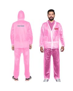 HACER Knight Rider Raincoat with Hood Water Resistant Rainsuit Adjustable Drawstring Hem Set of Top & Bottom Barsaati Universal Rainwear (Universal, Pink)