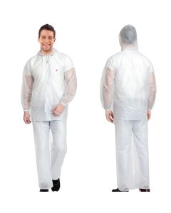 HACER Crystal Men Raincoat Water Resistant Rain Coat with Adjustable Hood Drawstring Hem Set of Top & Bottom with Carrying Pouch (XXL Size, Transparent)