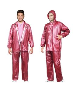 HACER Wood Raincoat Set with DrawString Hem Adjustable Hood & Pants Rain Gear Wet Weather Protection Rainsuit with Carrying Pouch (XXL, Maroon)