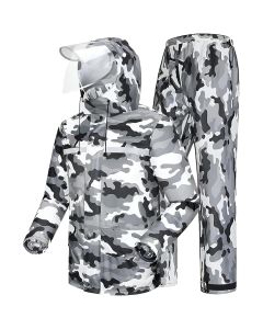 HACER Raincoat Reusable Air & Waterproof Seam Sealed Snow Suit Rain Jacket with Face Shield Detachable Hood for Biker Travelling (2XL, Army Grey)
