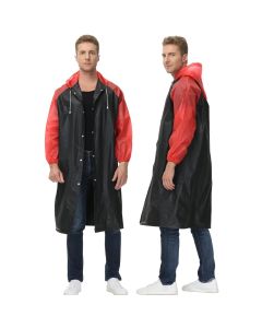 HACER EVA Poncho Raincoat Transparent Hooded Water Resistant Rain Jacket with Sleeves for Women Men Camping Rainy Season Travel - Black