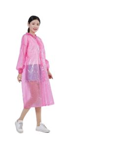 HACER PVC Raincoat Transparent Hooded Water Resistant Rain Jacket with Sleeves for Women Men Camping Rainy Season Travel - Pink