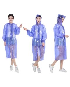 HACER PVC Raincoat Transparent Hooded Water Resistant Rain Jacket with Sleeves for Women Men Camping Rainy Season Travel - Blue