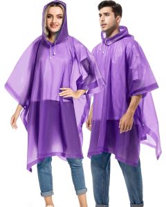 HACER EVA Poncho Raincoat Transparent Hooded Water Resistant Rain Jacket with Sleeves for Women Men Camping Rainy Season Travel - Purple