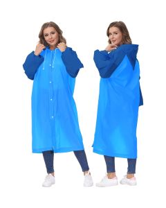HACER EVA Poncho Raincoat Transparent Hooded Water Resistant Rain Jacket with Sleeves for Women Men Camping Rainy Season Travel - Sky