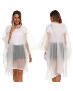 HACER EVA Poncho Raincoat Transparent Hooded Water Resistant Rain Jacket with Sleeves for Women Men Camping Rainy Season Travel - White