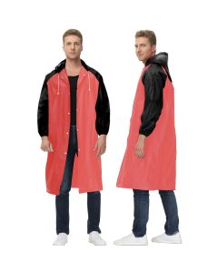HACER EVA Raincoat Transparent Hooded Water Resistant Rain Jacket with Sleeves for Women Men Camping Rainy Season Travel - Red