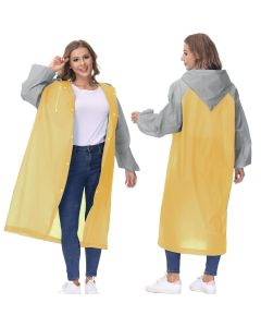 HACER EVA Poncho Raincoat Transparent Hooded Water Resistant Rain Jacket with Sleeves for Women Men Camping Rainy Season Travel - Yellow