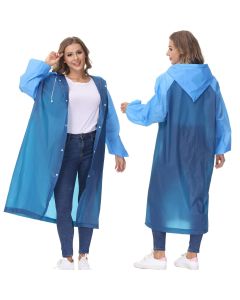 HACER EVA Poncho Raincoat Transparent Hooded Water Resistant Rain Jacket with Sleeves for Women Men Camping Rainy Season Travel - Blue