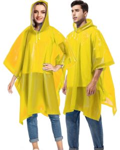 HACER EVA Raincoat Transparent Hooded Water Resistant Poncho Rain Jacket with Sleeves for Women Men Camping Rainy Season Travel (Yellow)