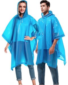 HACER EVA Raincoat Transparent Hooded Water Resistant Poncho Rain Jacket with Sleeves for Women Men Camping Rainy Season Travel (Blue)