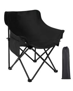 Hacer Carbon Steel Folding Chair with Backrest Outdoor Portable Armchair for Travel Camping Picnic Garden (Black)