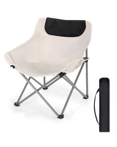 Hacer Carbon Steel Folding Chair with Backrest  Outdoor Portable Armchair for Travel Camping Picnic Garden (White)