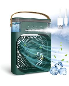 HACER 10W Mini Air Cooler with 1/2/3 H Timer 3 Wind Speed 7 Colors LED Type C USB Interface 3 Mist Spray Mode Portable 2A Personal Conditioner Fan Artic Cooling for Home Office (1Pc, Random)