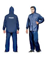 HACER Mustang Raincoat with Hood Water Resistant Rainsuit Adjustable Hem Set of Top Bottom Barsaati Rainwear in Storage Bag (Universal, Navy Blue)