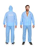 HACER Super Net Raincoat with Hood Water Resistant Bike Rainsuit Adjustable Hem Side Pockets Rainwear Set of Top Bottom & Storage Bag (Universal, Blue)