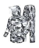 HACER Army Print Camouflage Design Rainsuit Top & Bottom with Transparent Face Shield and Detachable Hood (Size - L)