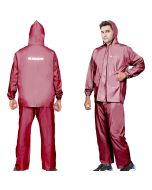 HACER Raincoat with Hood Water Resistant Adjustable Drawstring Hem Set of Top & Bottom (Universal, Maroon)