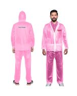 HACER Knight Rider Raincoat with Hood Water Resistant Rainsuit Adjustable Drawstring Hem Set of Top & Bottom Barsaati Universal Rainwear (Universal, Pink)
