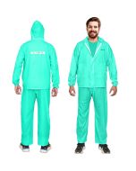 HACER Hooded Raincoat with Adjustable Drawstring Hem Water Resistant Rainsuit Set of Top & Bottom Rainwear for Men Women (Universal, Green)